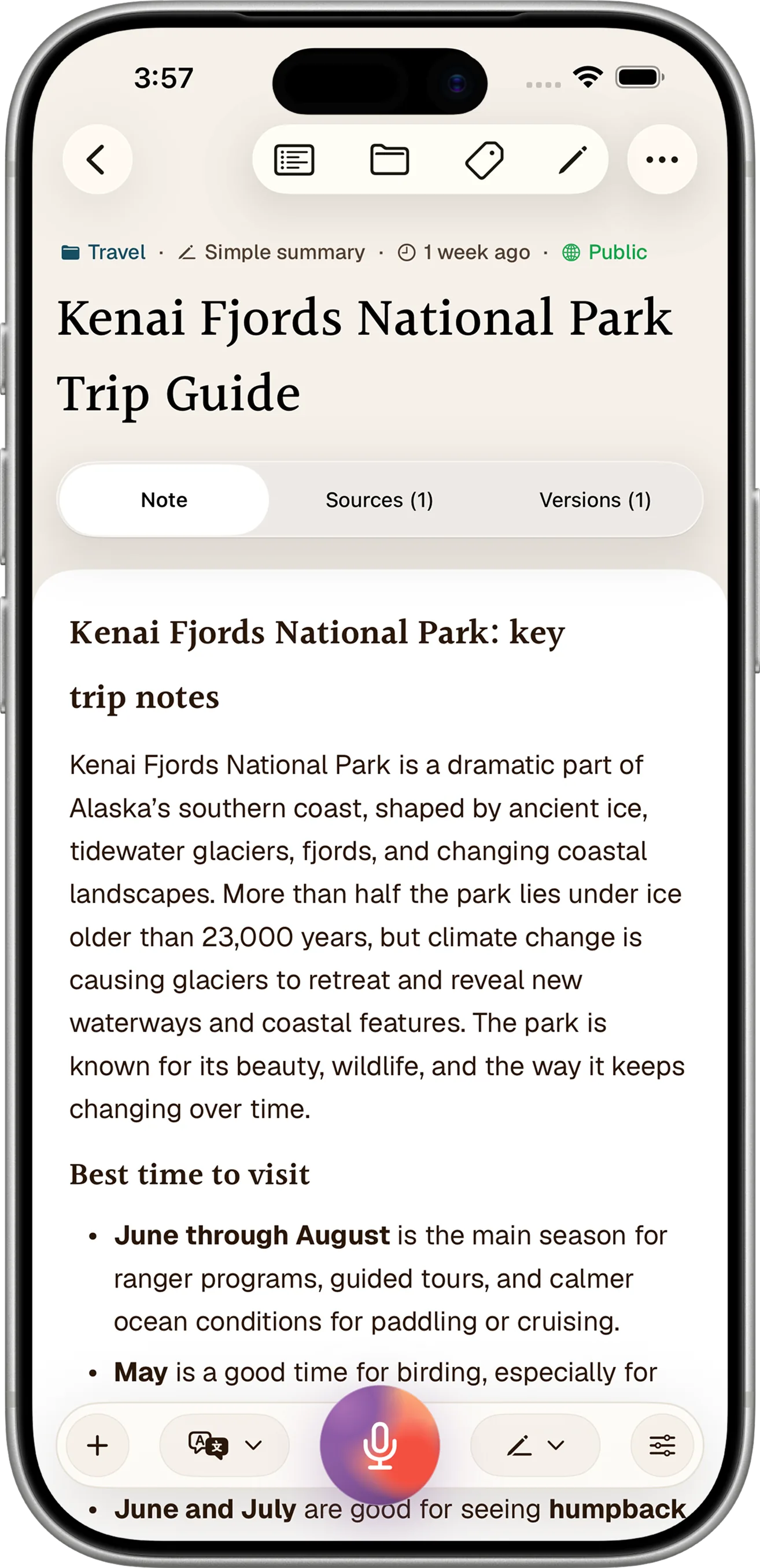A cleaned and structured Notewarp note on iPhone