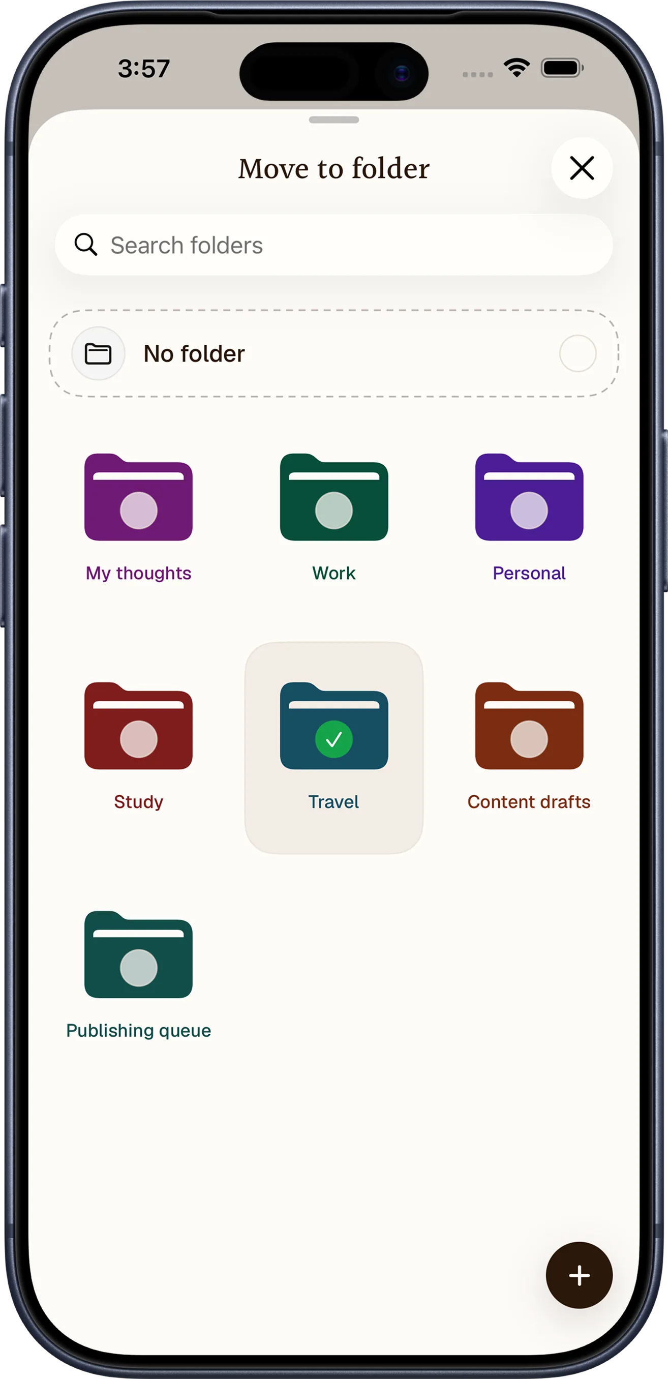 Organizzazione delle cartelle di Notewarp su iPhone
