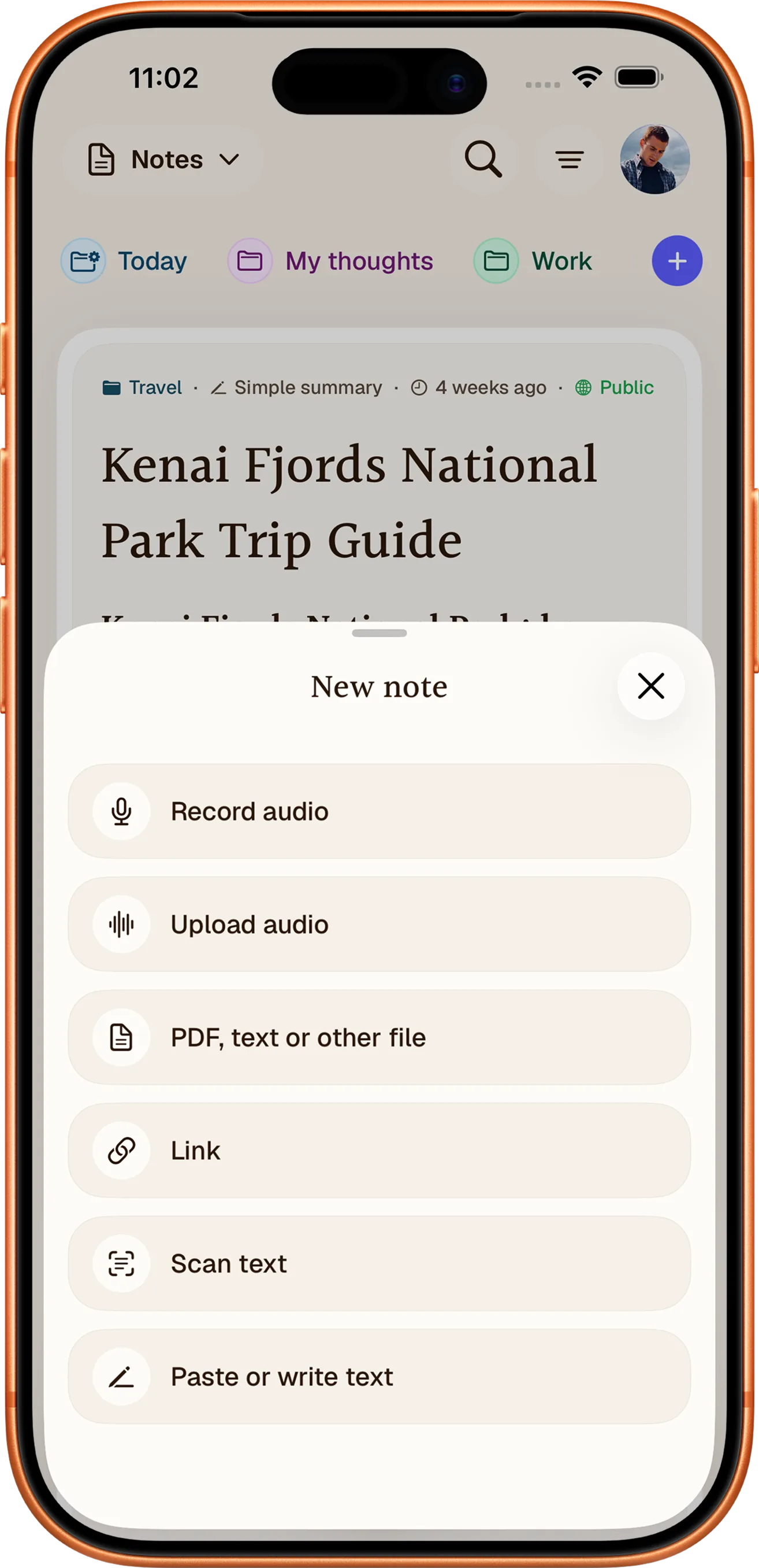 Notewarp uudet muistiinpanoasetukset iPhonessa