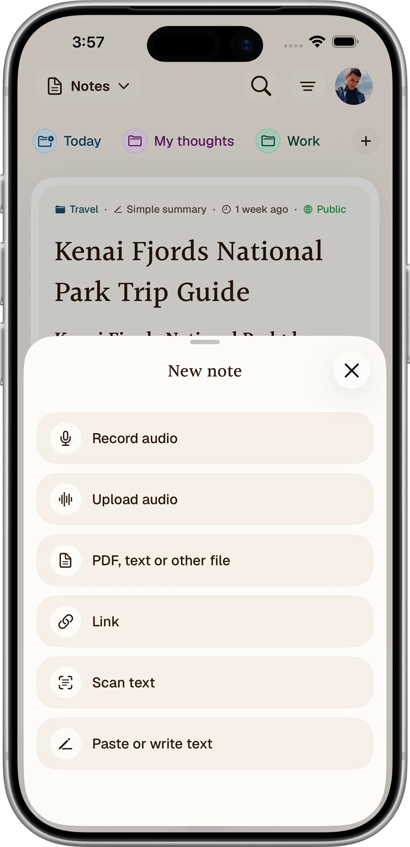 Notewarp new note capture options on iPhone