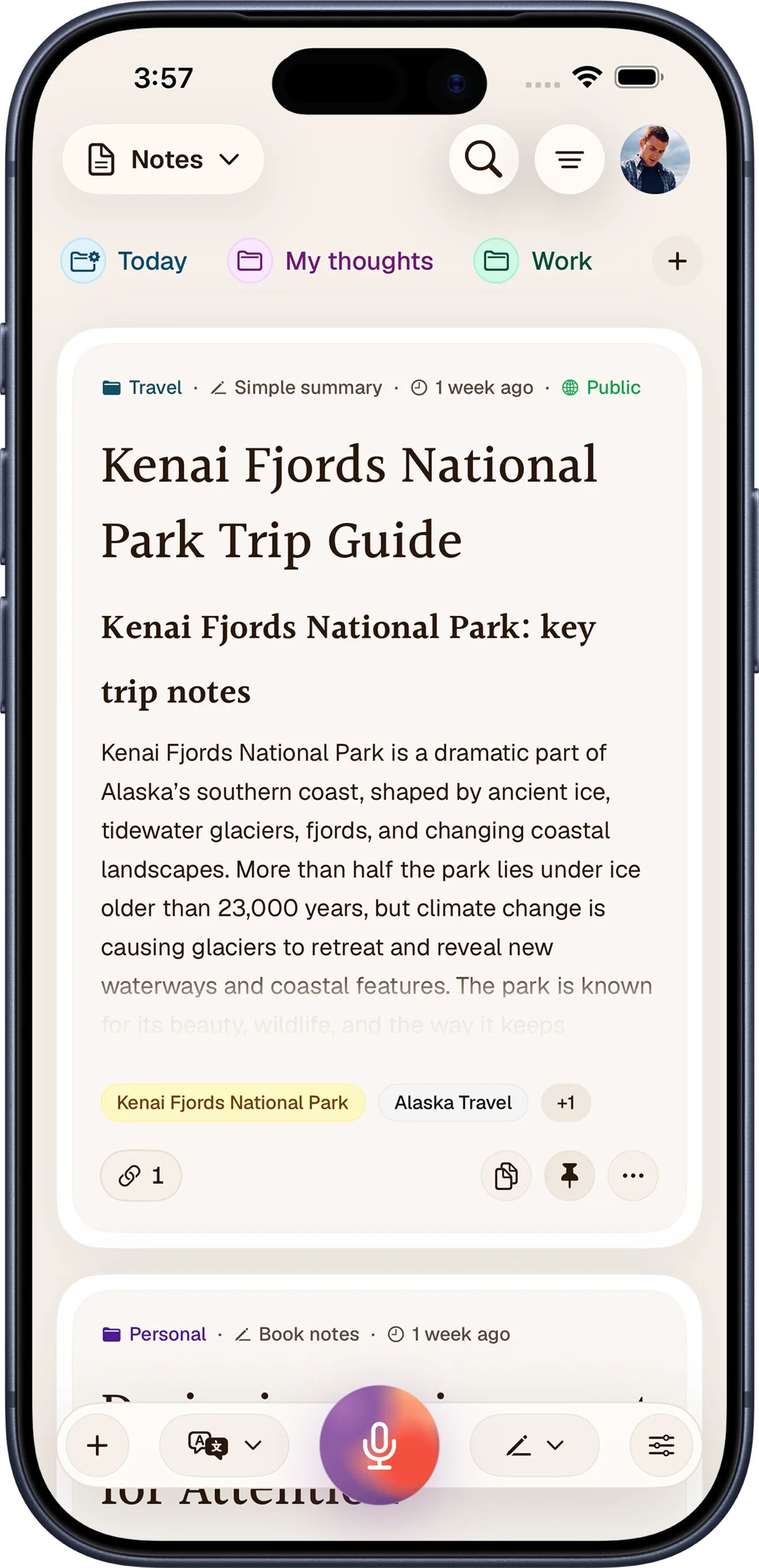 Interfaccia dell’app di note Notewarp