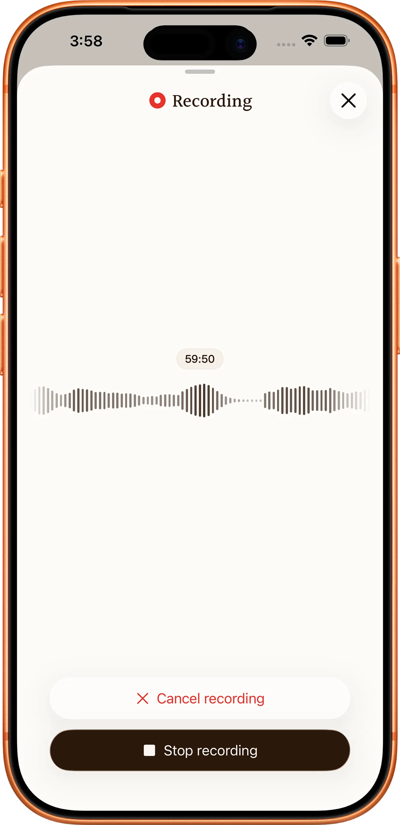 Notewarp recording a voice note on iPhone